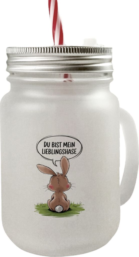 Du bist mein Lieblingshase Mason Jar Henkel Trinkglas mit Deckel