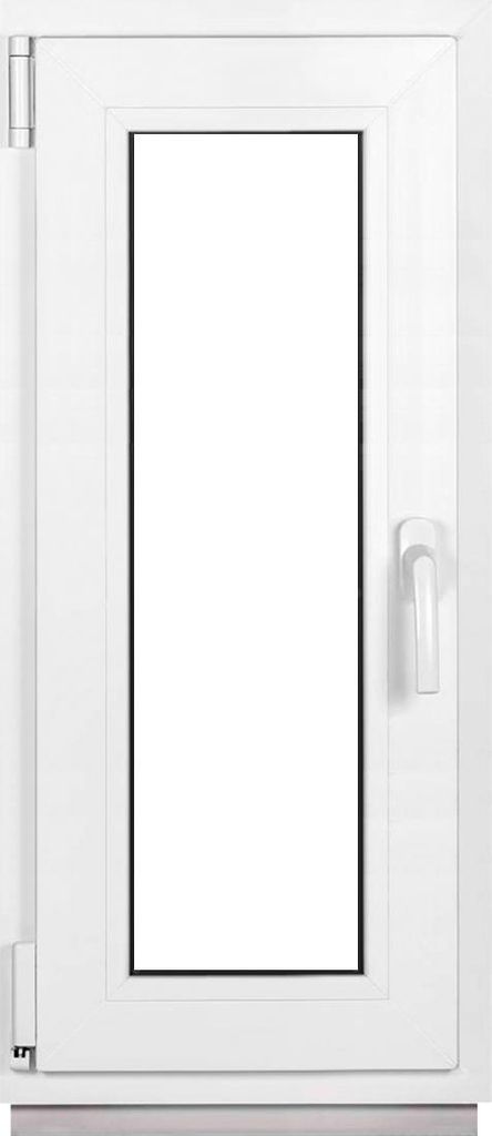 A white window frame with a clear glass pane, shown from the front.