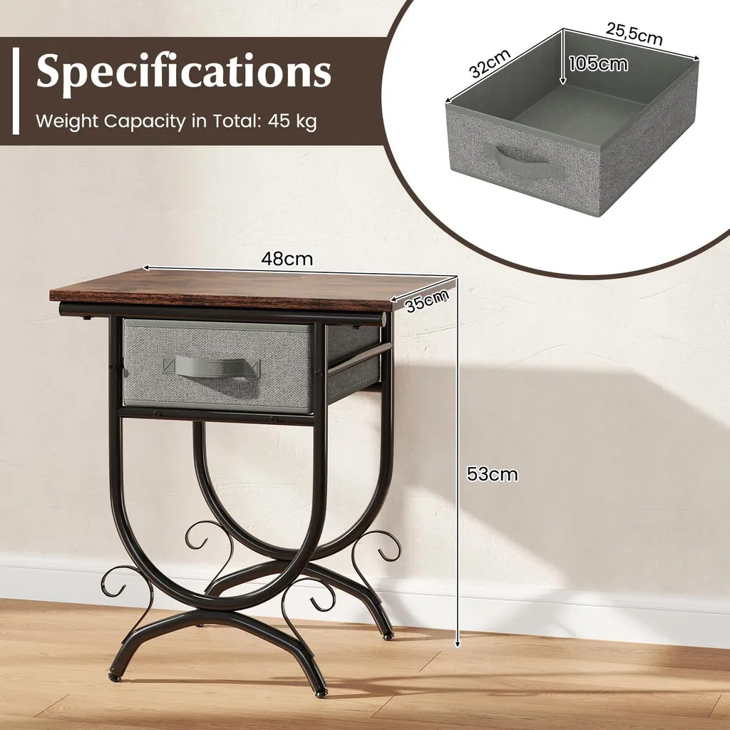 Petite Table d'Appoint Industrielle avec Tiroir et Tablette en Bois
