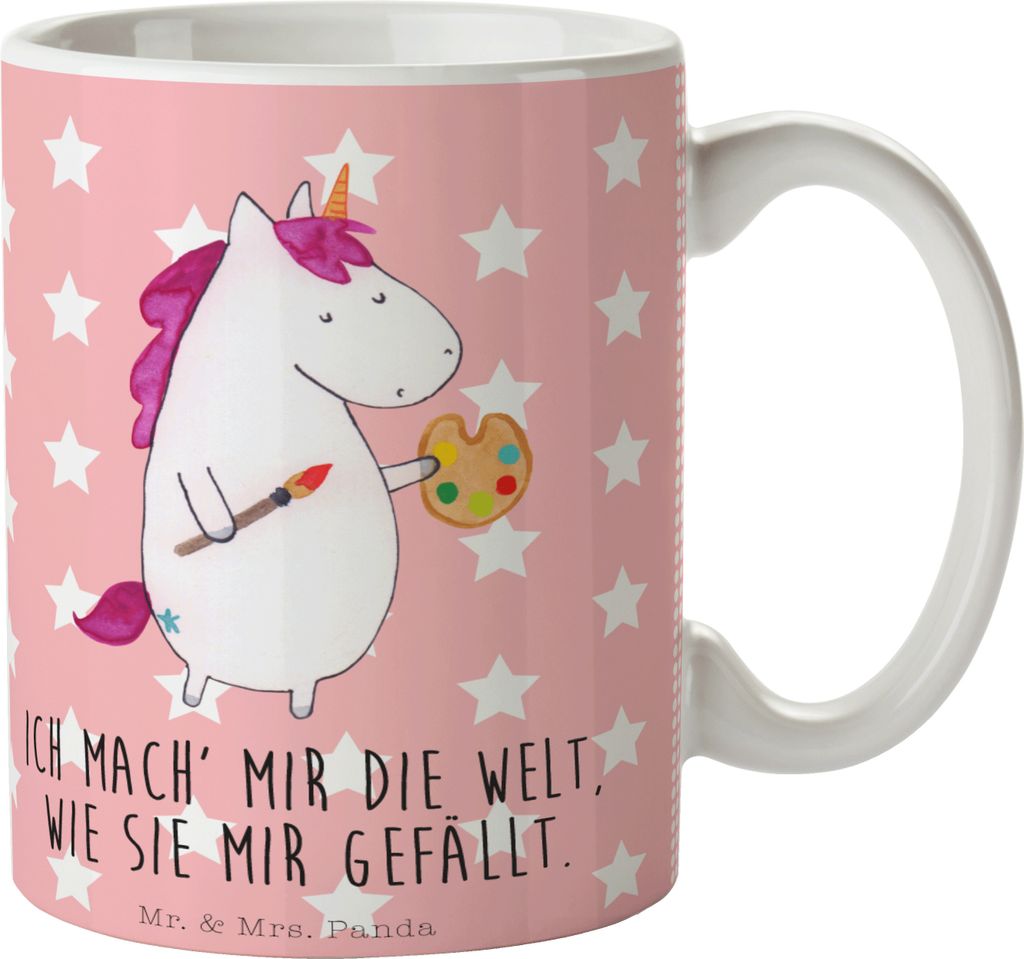 Mr. & Mrs. Panda Pott Einhorn Künstler - Rot Pastell - Geschenk, Keramiktasse, Teetasse, Kaffeetasse, Kaffeebecher, Maler, Welt, Becher, Farbe, Ta...