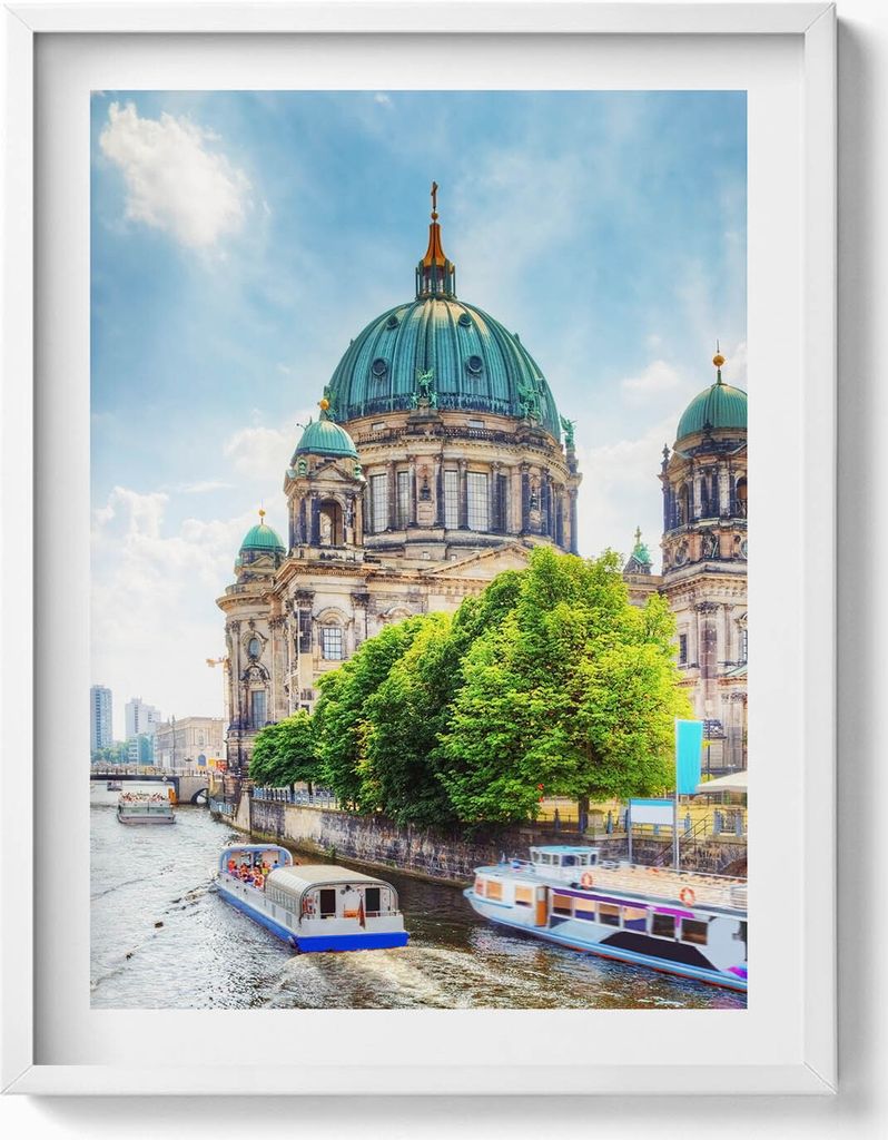 Berliner Dom Deutschland– Wandbild mit Rahmen – Gerahmtes Bild – Wanddekoration – 60x80 cm – Weiß Rahmen