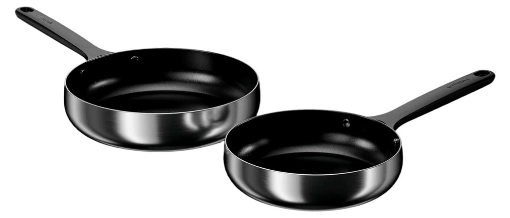 Pfannenset - 2-teilig - Antihaft-Pfanne ohne - beschichtete Pfannen - Edelstahlpfanne - Universalpfannen für alle Herdarten - schwarz