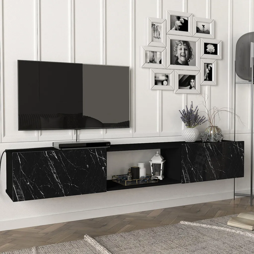 Mobile TV 'Paltamo' 180x31x29,5 cm in marmo, nero
