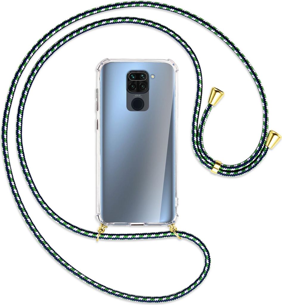 Handykette Backcover-Schutzhülle mit Band (Metall goldfarben) für Xiaomi Redmi Note 9 / 10X 4G - grün/blau/weiß