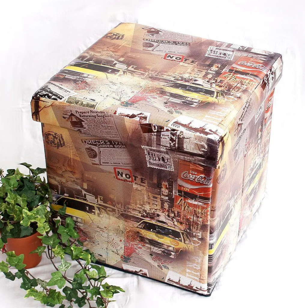 Coffre de siège cube et tabouret de rangement 40cm en similicuir noir