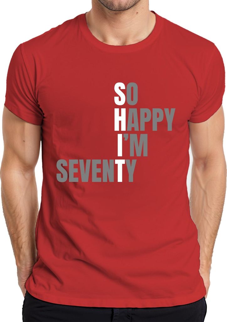 70 Geburtstag Geburtstagsgeschenk Siebenzig So Happy I'm Seventy Herren T-Shirt, Rot, 3XL