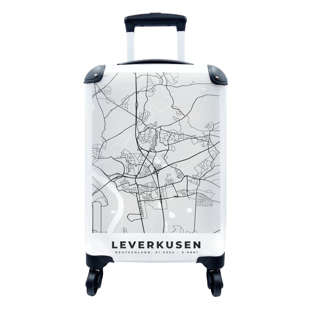 MuchoWow Koffer Handgepäck Trolley Rollkoffer Kleine Reisekoffer mit 4 Rollen - Karte - Leverkusen - Deutschland - Stadtplan - Karte - Cabin Siz...