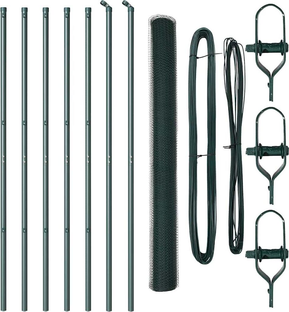 vidaXL Zaunpfosten Grün 10 x 1,5 m (13 mm Maschenweite) Stahl und PVC