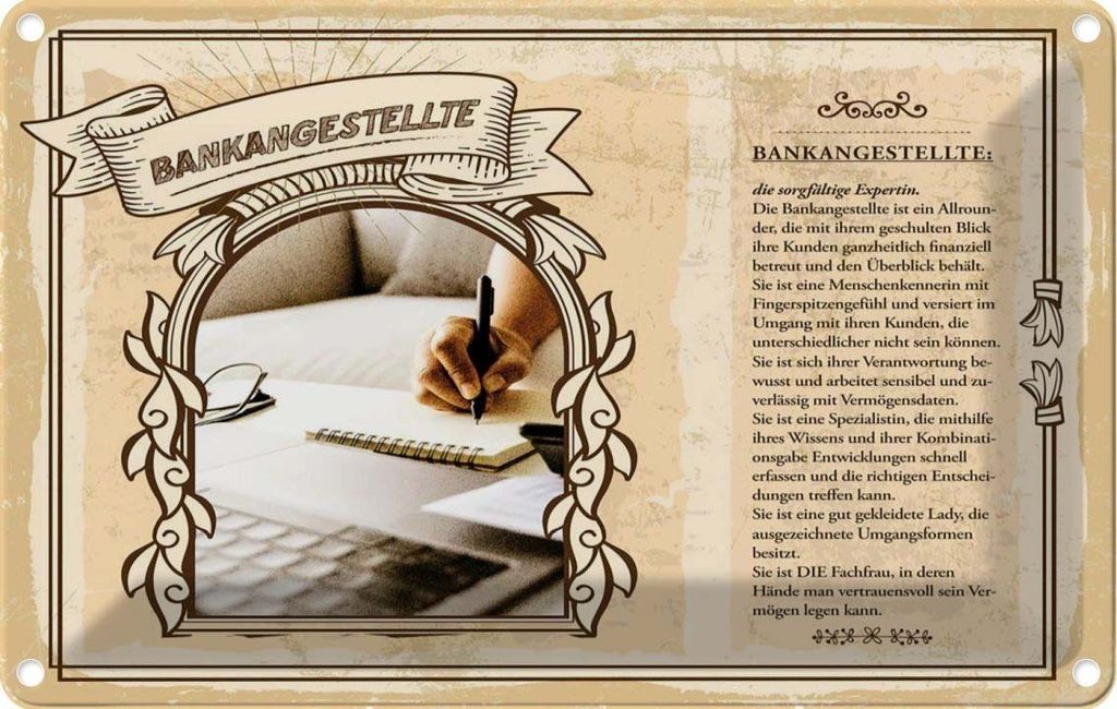 vianmo Blechschild 12x18 cm Bankangestellte Beruf Arbeit