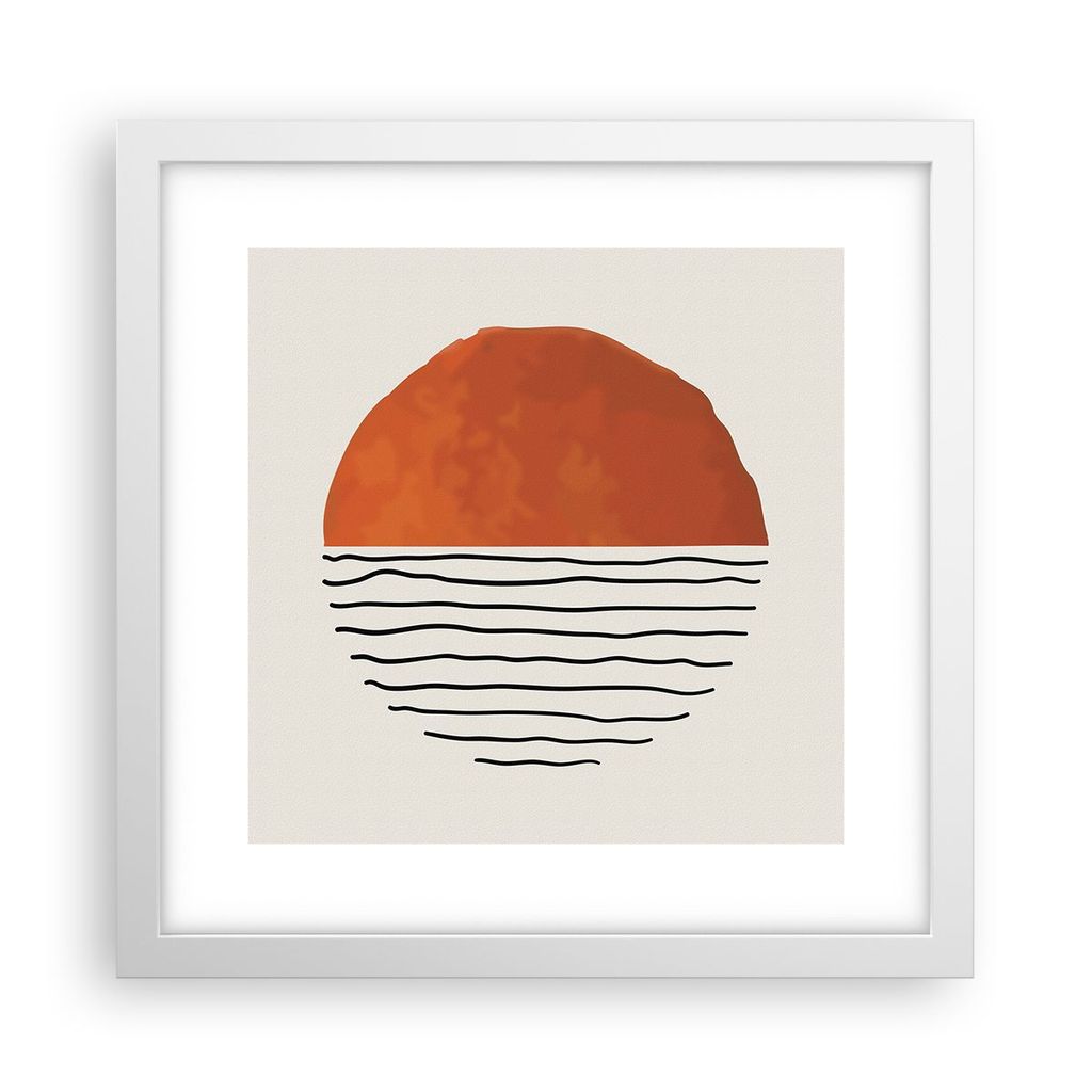 Gerahmtes Poster - Weißer Rahmen - Modern Sonne Meer - 30x30 cm - Wand Bild - Wanddeko - Wandbilder - Kunstposter - Wandposter - Bilderrahmen - Bi...