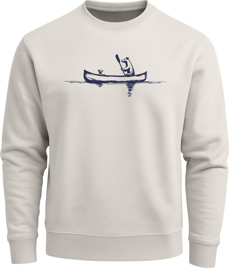 Sweatshirt Herren ohne Kapuze Bär Kanu Frontprint Pullover mit Print Outdoor Basic Fashion Streetwear Neverless
