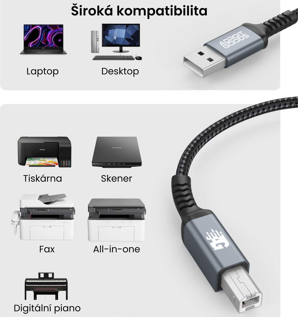 AdroitGoods Kabel Usb-A na Usb-B - Kabel k tiskárně - 2 Obrázek produktu 3
