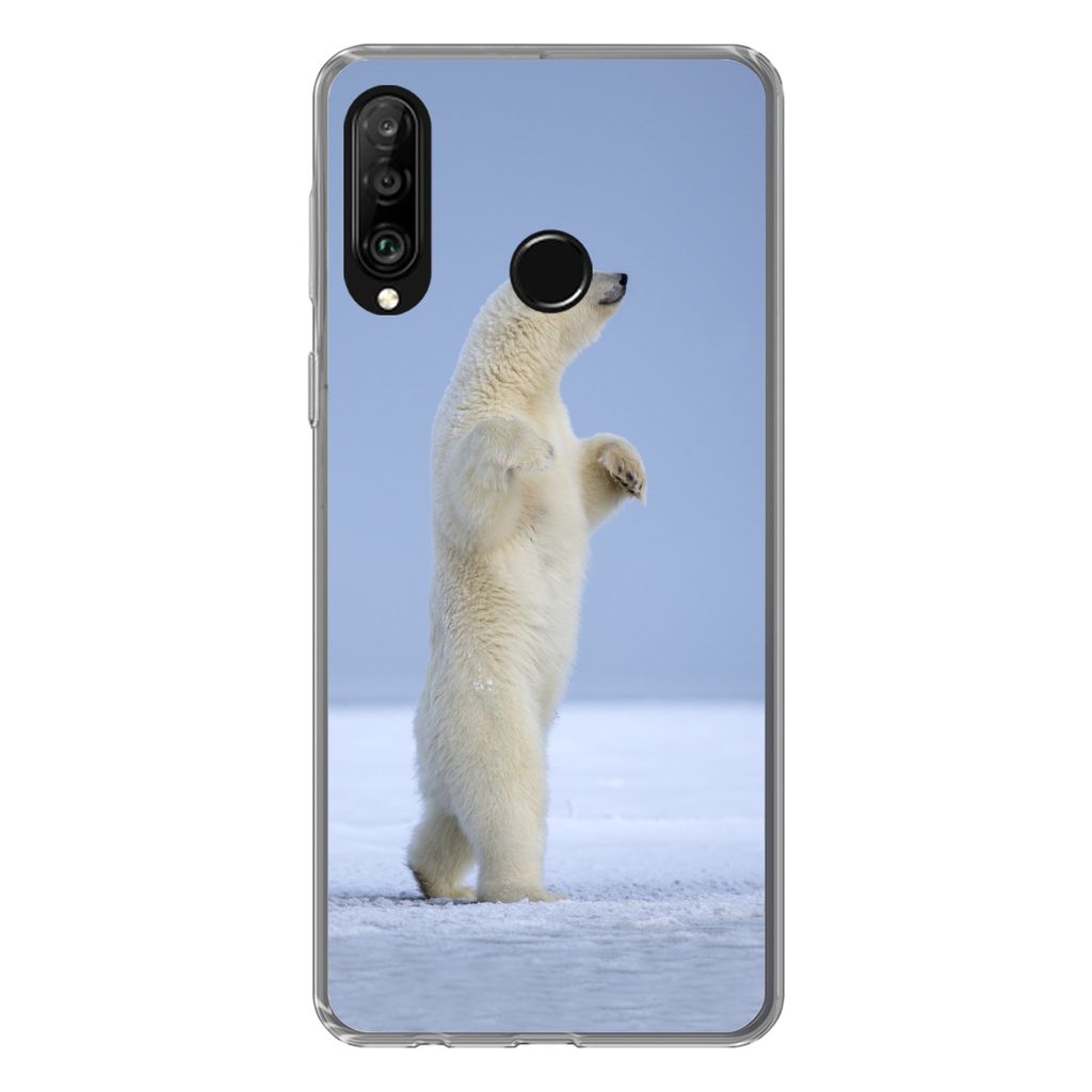MuchoWow Handyhülle Schutzhülle Hülle für Huawei P30 Lite Eisbär - Lustig - Schnee - Kinder - Jungen - Mädchen - Kind Silikon Softcase Hand...