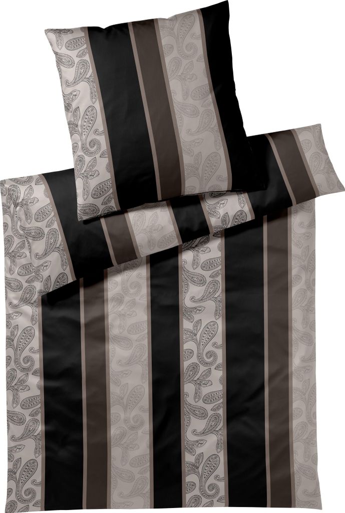 JOOP! Mako-Satin-Bettwäsche-Garnitur Paisley Stripes Farbe Black Größe 155x220+80x80