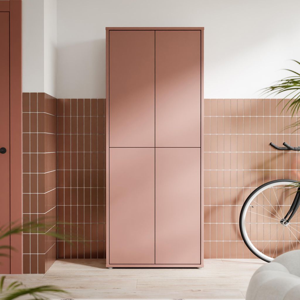 Forte ALICE SPRINGS Schuhschrank 70 80, moderner Flurschrank mit 4 Türen und 8 Einlegeböden, Holzwerkstoff, Terrakotta, 74,5 cm breit x 191,9 cm ...