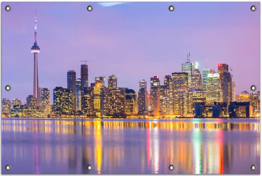 Wallario Outdoor-Poster für Garten oder Balkon, Motiv Toronto Skyline - Kanada am Abend, in ca. 80 x 120 cm