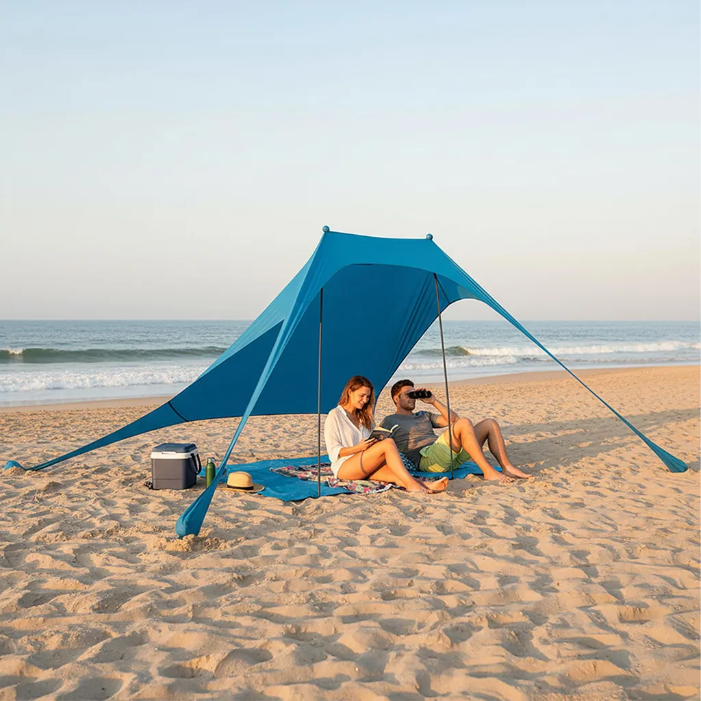 Voile d'ombrage de plage léger en polyester avec ancrages de sable 2m