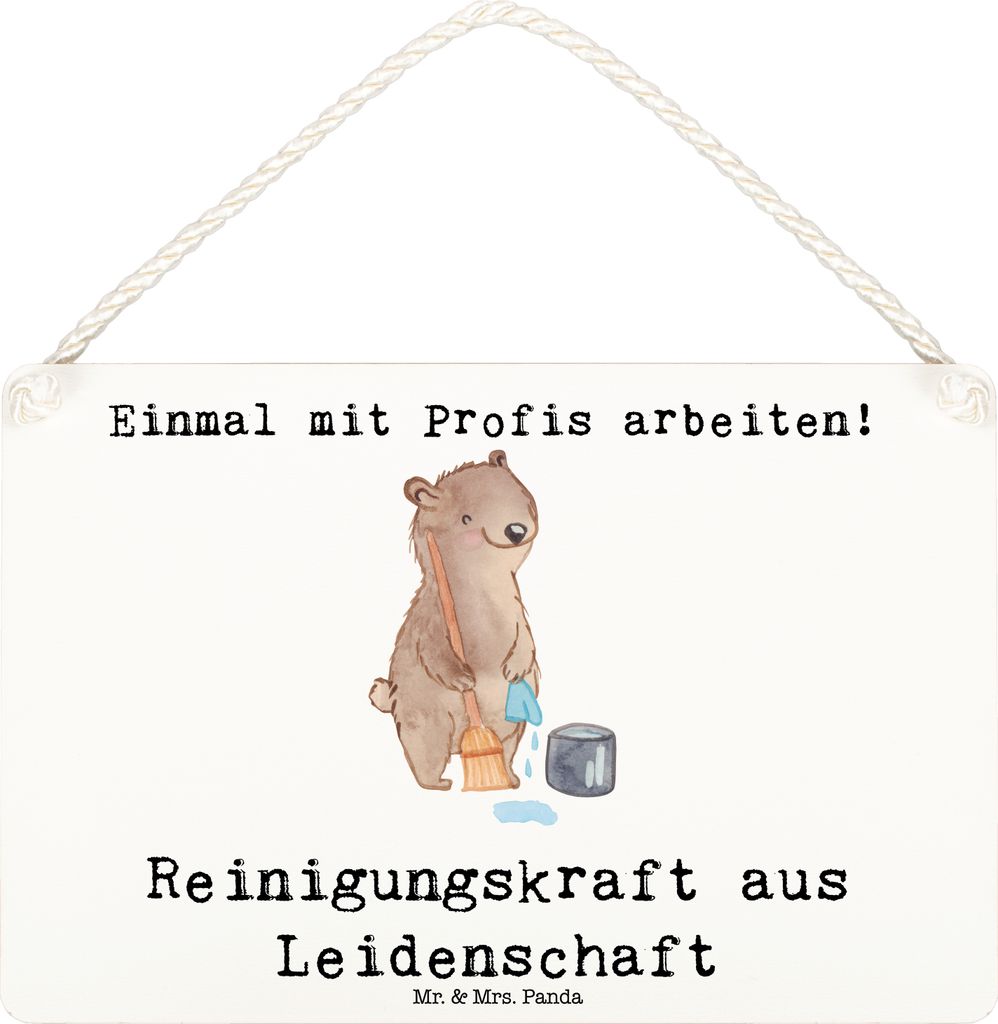 Mr. & Mrs. Panda Deko Schild Reinigungskraft Leidenschaft DIN A6 - Weiß - Geschenk, kleine aufmerksamkeit, Wandbild, Holzschild, wandtafel, Türsc...