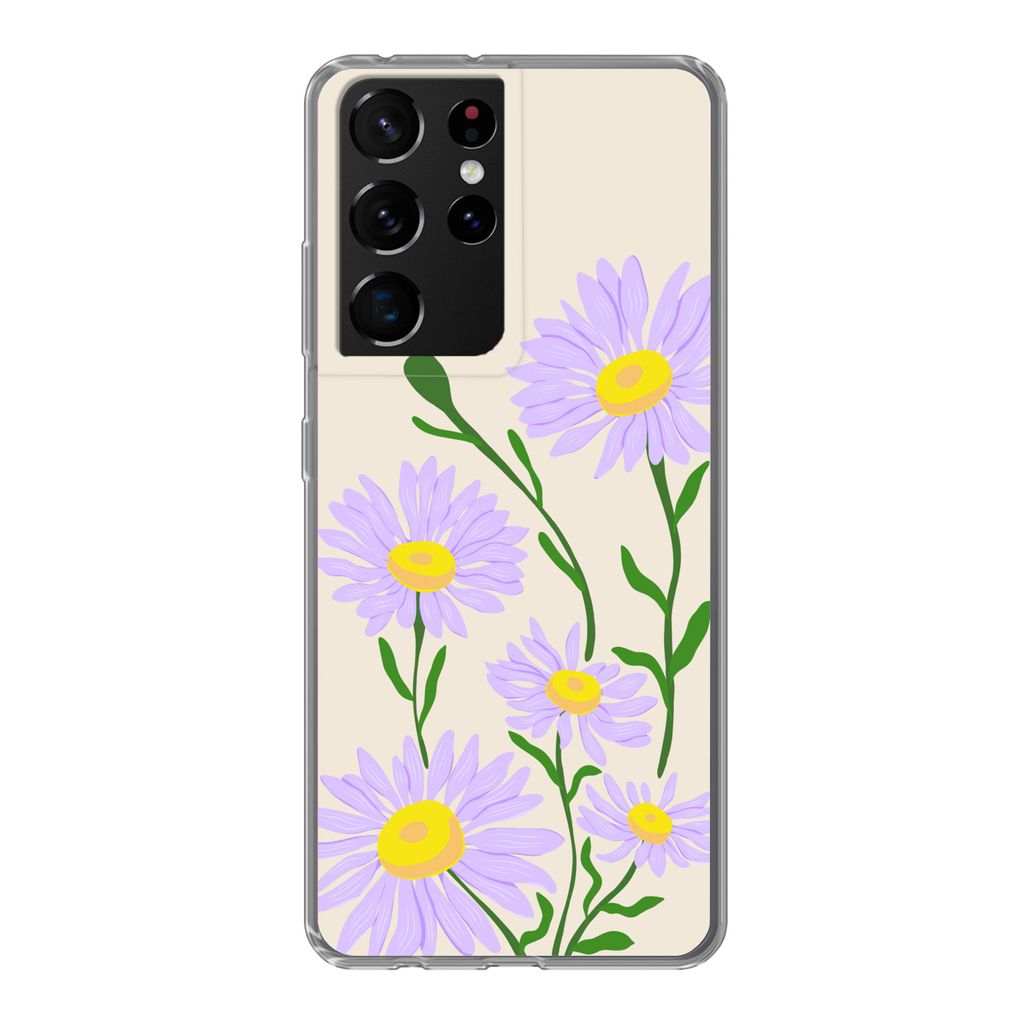 MuchoWow Handyhülle Schutzhülle Hülle für Samsung Galaxy S21 Ultra Blume - Lila - Minimalismus Silikon Softcase Handy Hülle - Mobiltelefon -...