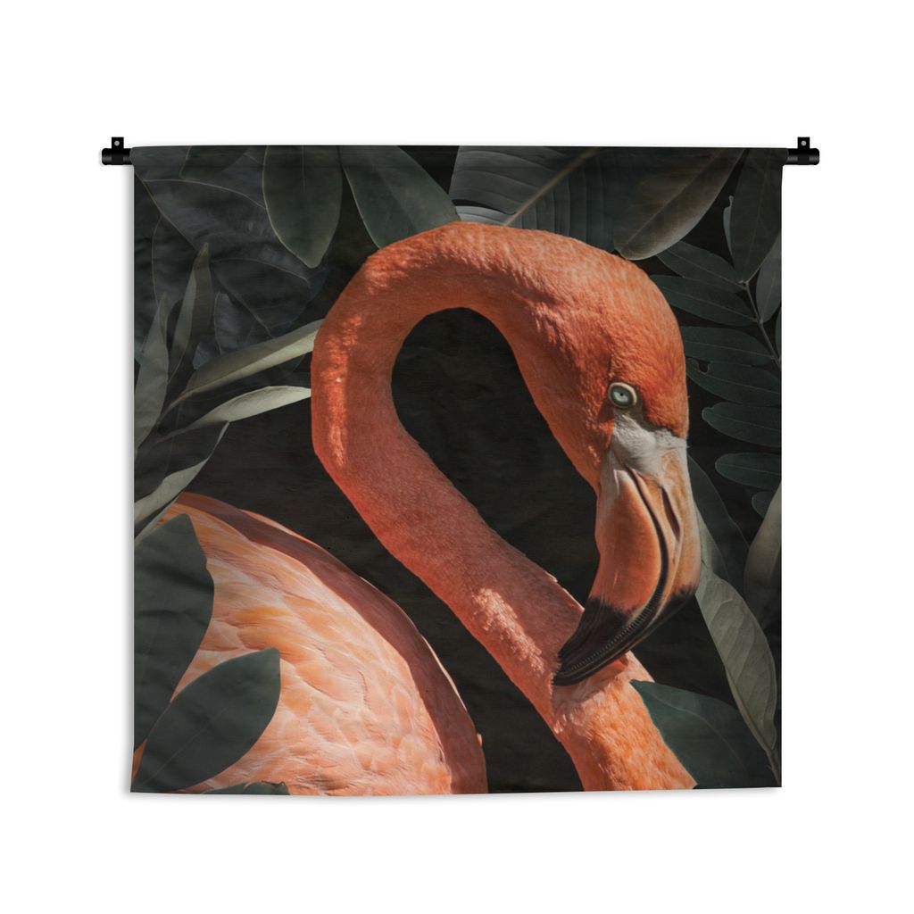 MuchoWow Wandteppich Wandbehang Flamingo - Blätter - Porträt - Botanisch 150x150 cm Tapisserie Dekoration Wandtuch - Wohnaccessoires - Modernes