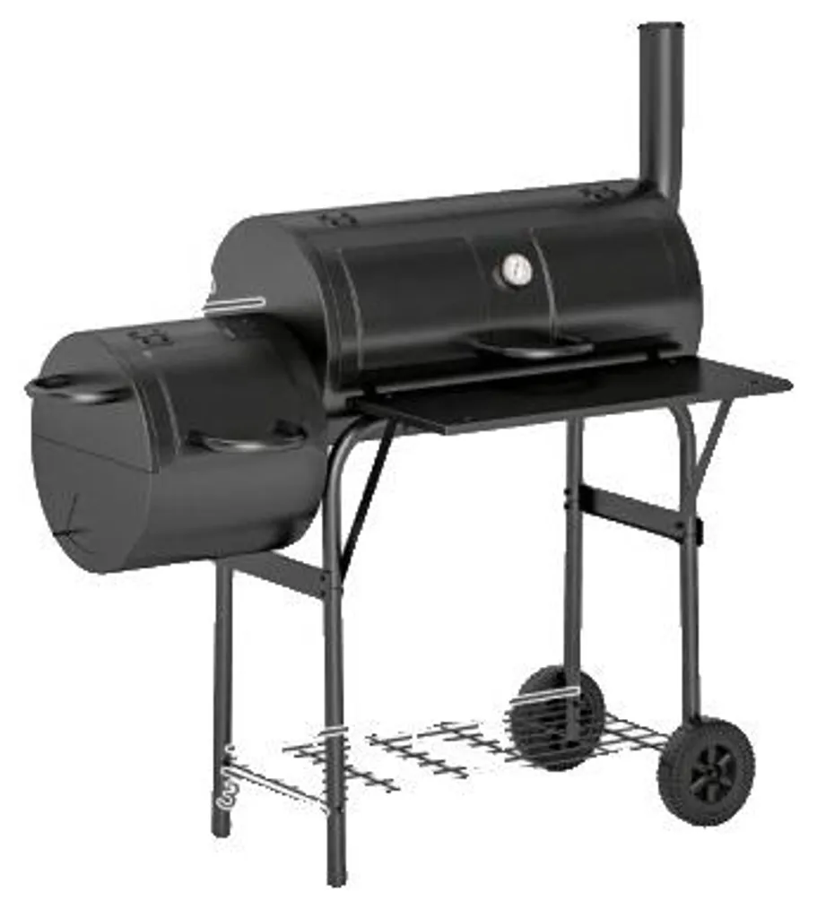 Barbecue au charbon de bois design 2 en 1 noir avec chariot mobile