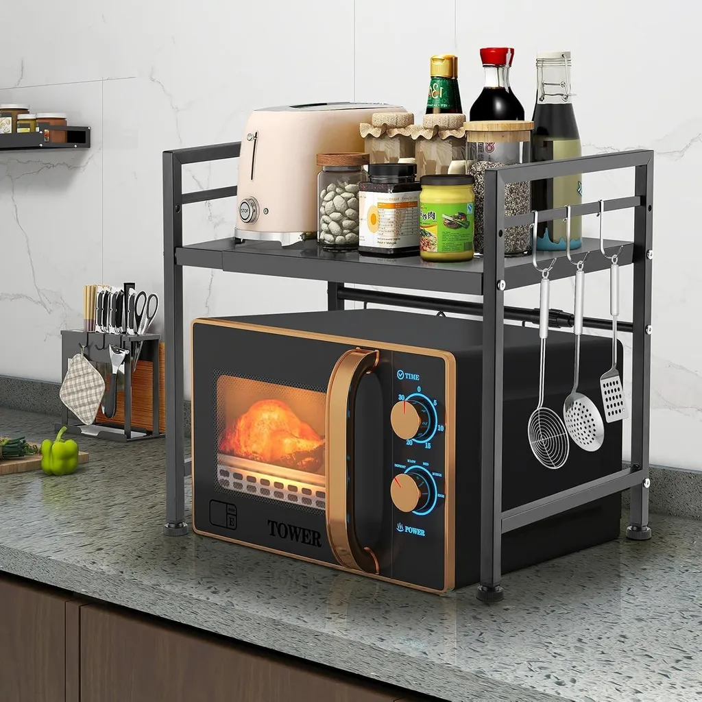 Meuble Rangement Micro-ondes pour Optimiser Petit Espace Cuisine Noir