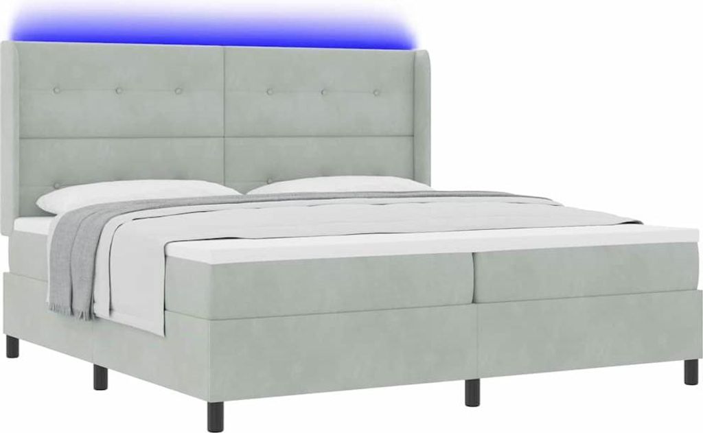Boxspringbett mit Matratze mit LED Hellgrau 200 x 200 cm Samt