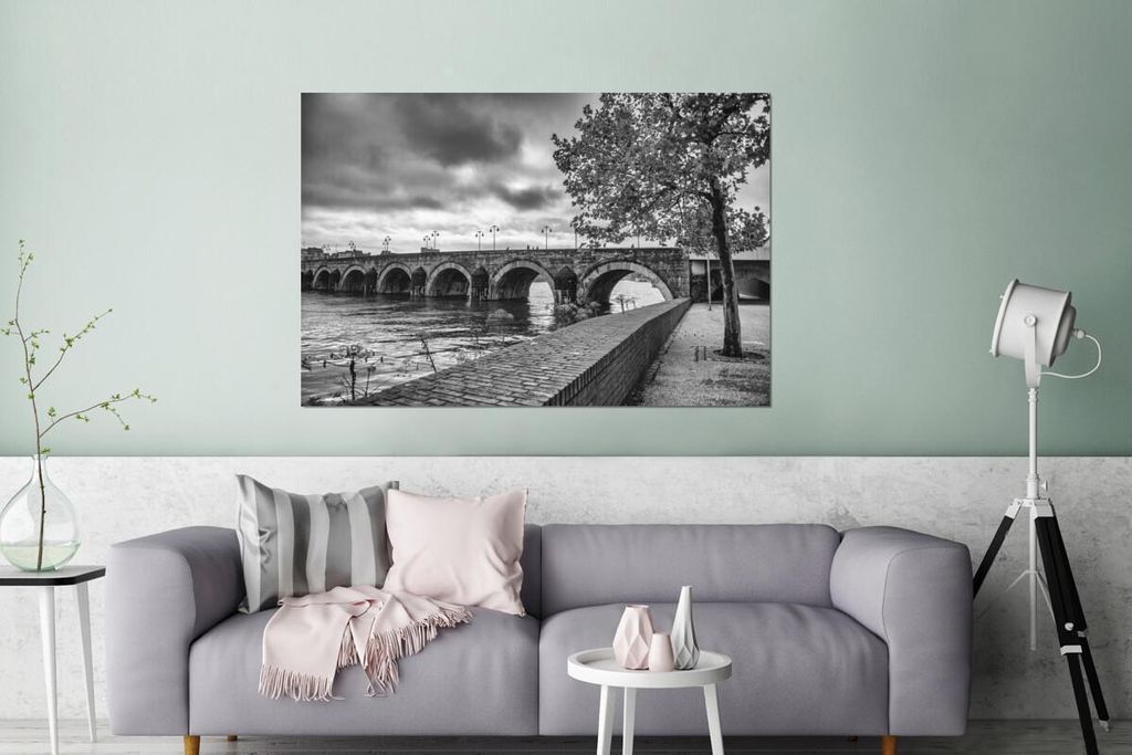 MuchoWow Wanddekoration Metall Metallbild Wandkunst 120x80 cm Brücke - Maastricht - Schwarz - Weiß MuchoWow Aluminium Gemälde - Alu Bild