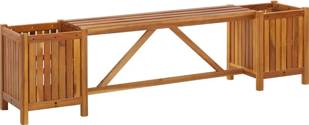 Panca Minimal in Acacia Massiccio 150x30x40 cm con Fioriere integrate