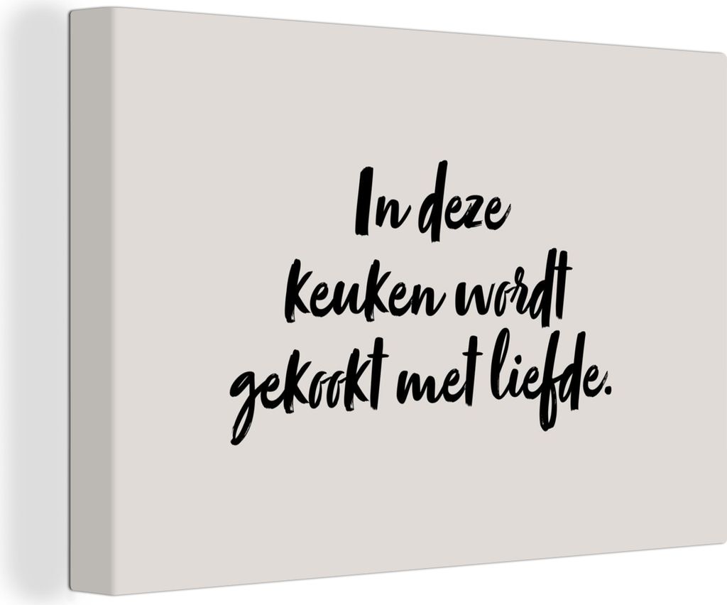 OneMillionCanvasses - Leinwandbilder - 140x90 cm, Zitat - In dieser Küche kocht man mit Liebe - Taupe, Wandbilder Kunstdruck Wanddekoration - Fo...