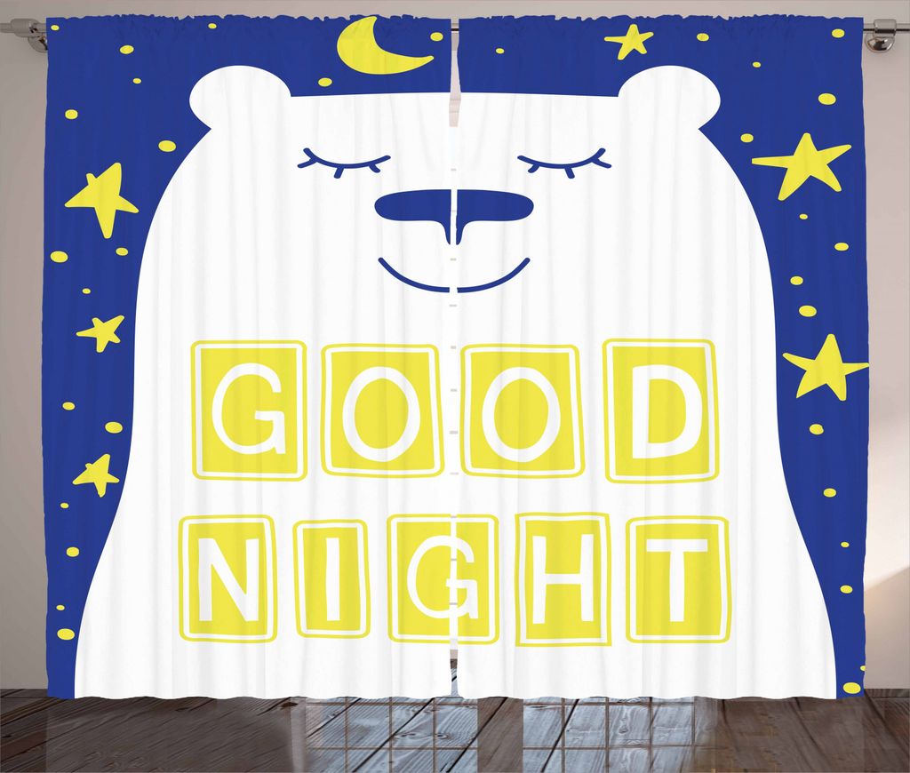 ABAKUHAUS Kindergarten Rustikaler Gardine, Polar Bear Nacht Text, Schlafzimmer Kräuselband Vorhang mit Schlaufen und Haken, 280 x 245 cm, Dunkelvi...