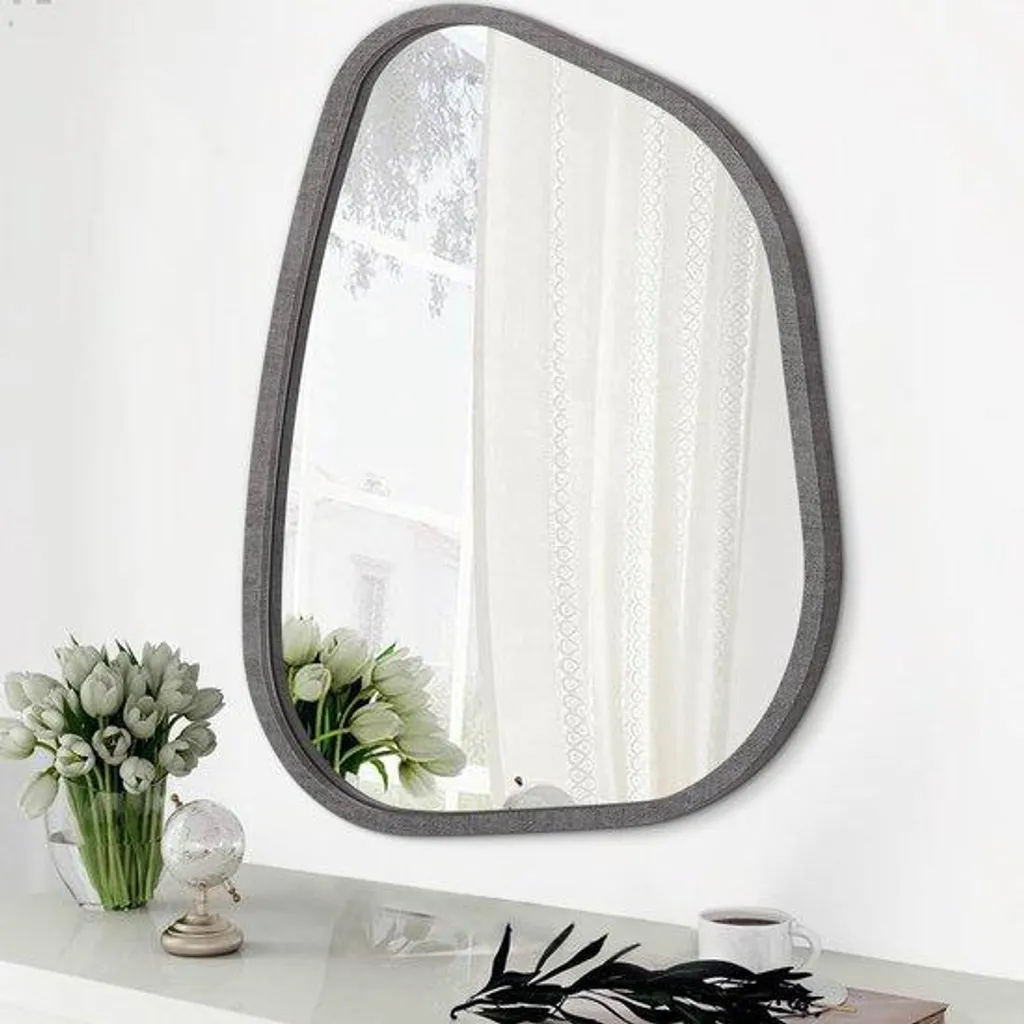 Miroir asymétrique design en bois - Grand miroir décoratif de salon