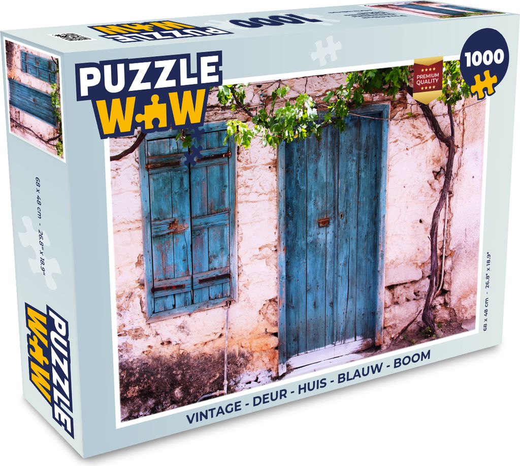 MuchoWow Puzzle 1000 Teile Vintage - Tür - Haus - Blau - Baum - Erwachsene - Rätsel