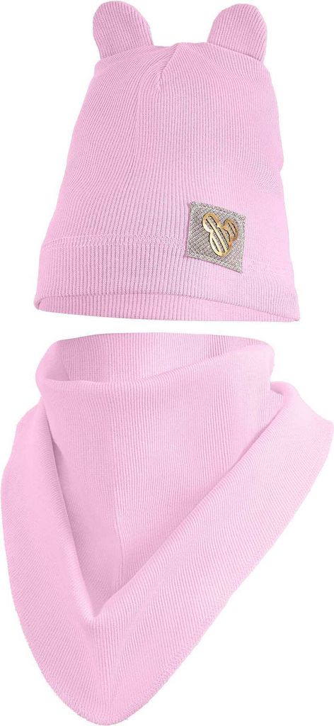 Mädchen Kinder Beanie Mütze Schlauchschal Set Frühling Herbst Übergang Beanie 48-50 Mittel Rosa