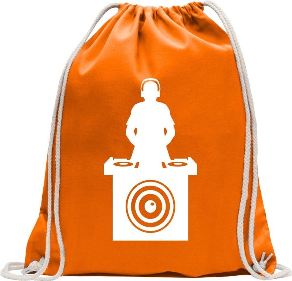 Kiwistar - Turnbeutel - mandarin - DJ Music Bass Disc Jockey - Fun Rucksack Sport Beutel Gymsack Baumwolle mit Ziehgurt