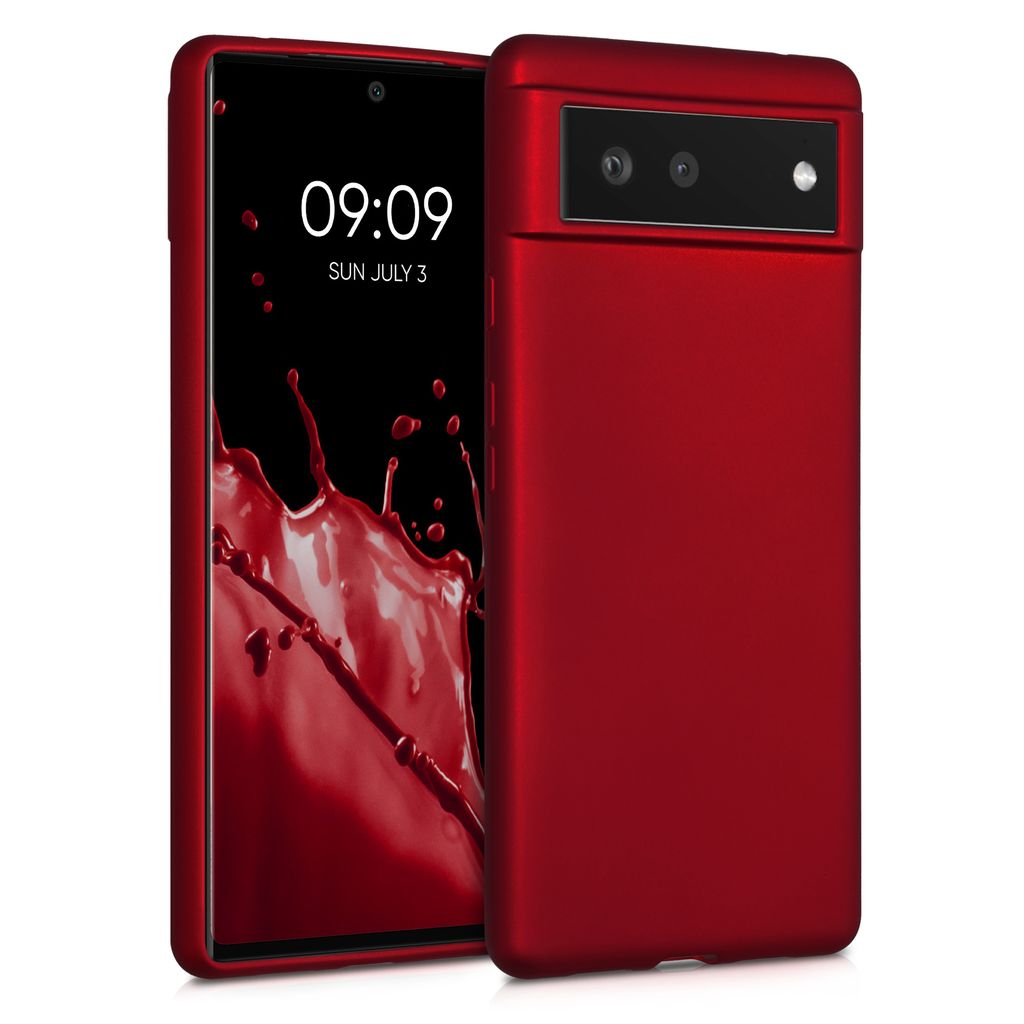 kwmobile Case kompatibel mit Google Pixel 6 Hülle - Schutzhülle aus Silikon metallisch schimmernd - Handyhülle Metallic Dunkelrot