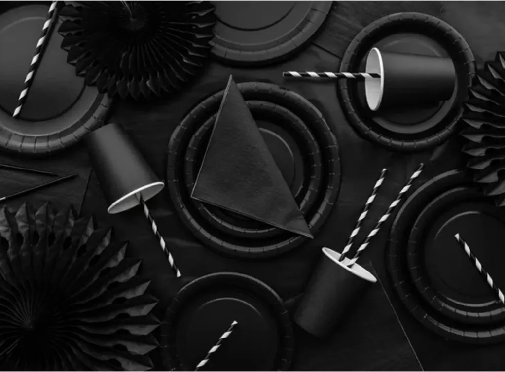 Assiettes jetables noires 23 cm rigides - Set de 6 pièces déco chic