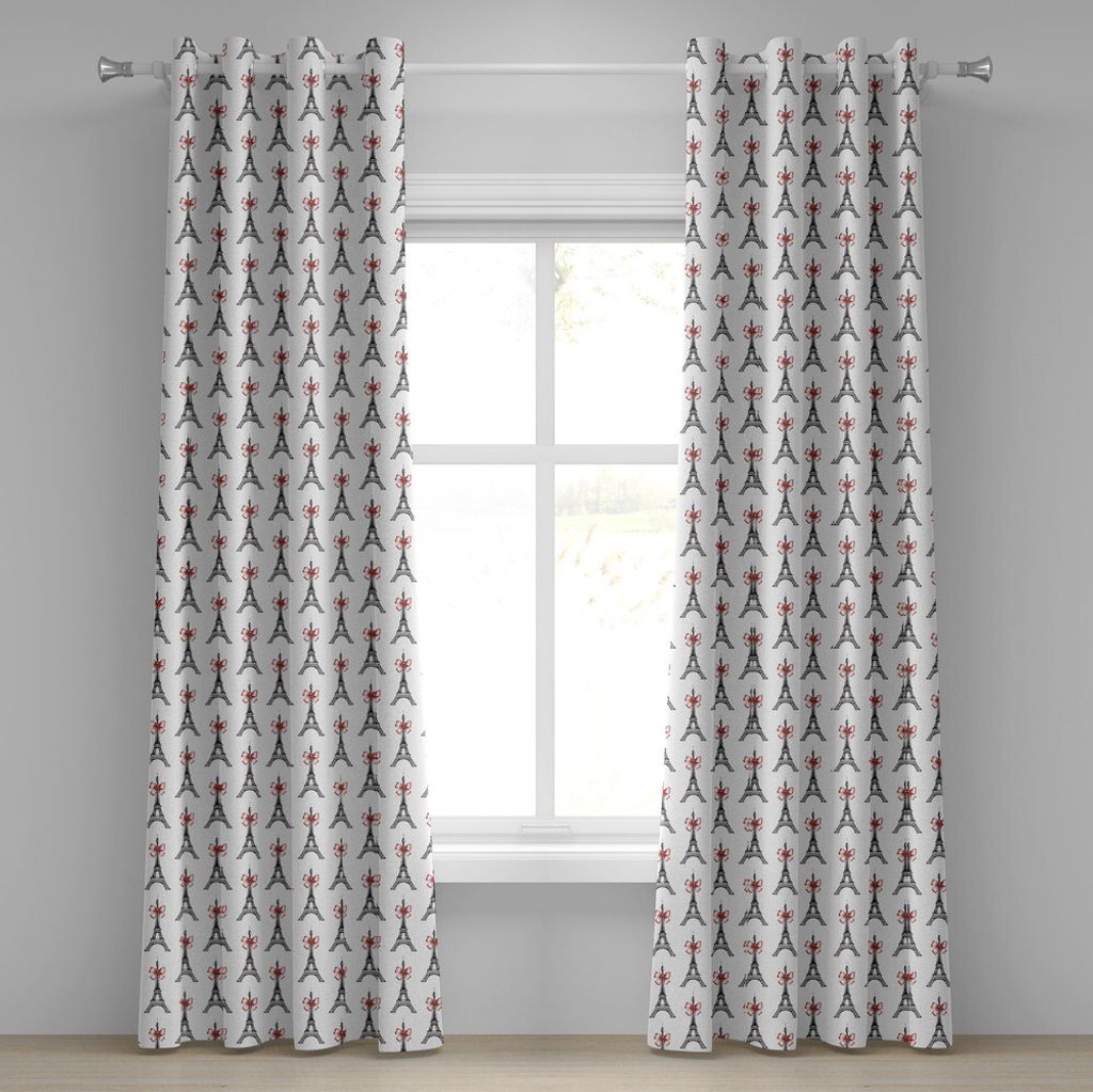 ABAKUHAUS Eiffel Ösenvorhang, Klassische Türme mit Bowties Sketch Art Style Touristenattraktion Reisethema, Dekorative 2-Panel-Fenstervorhänge, ...