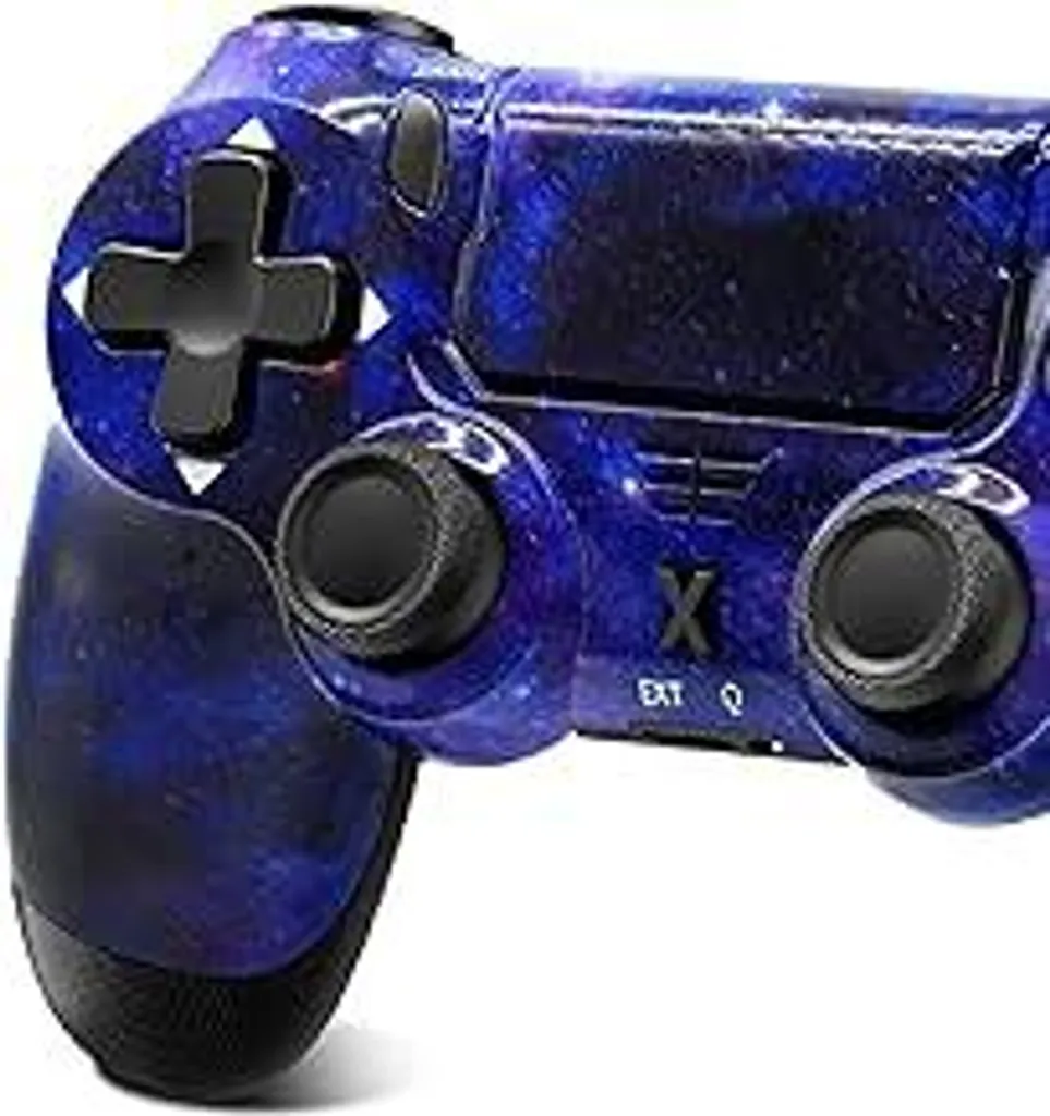 Controller wireless Glitfix per PS-4, controller wireless per PS-4/Pro/Slim/PC, gamepad Bluetooth con doppio joystick vibrante, touch panel, jack audio da 3,5 mm, sei assi (blu starsky)