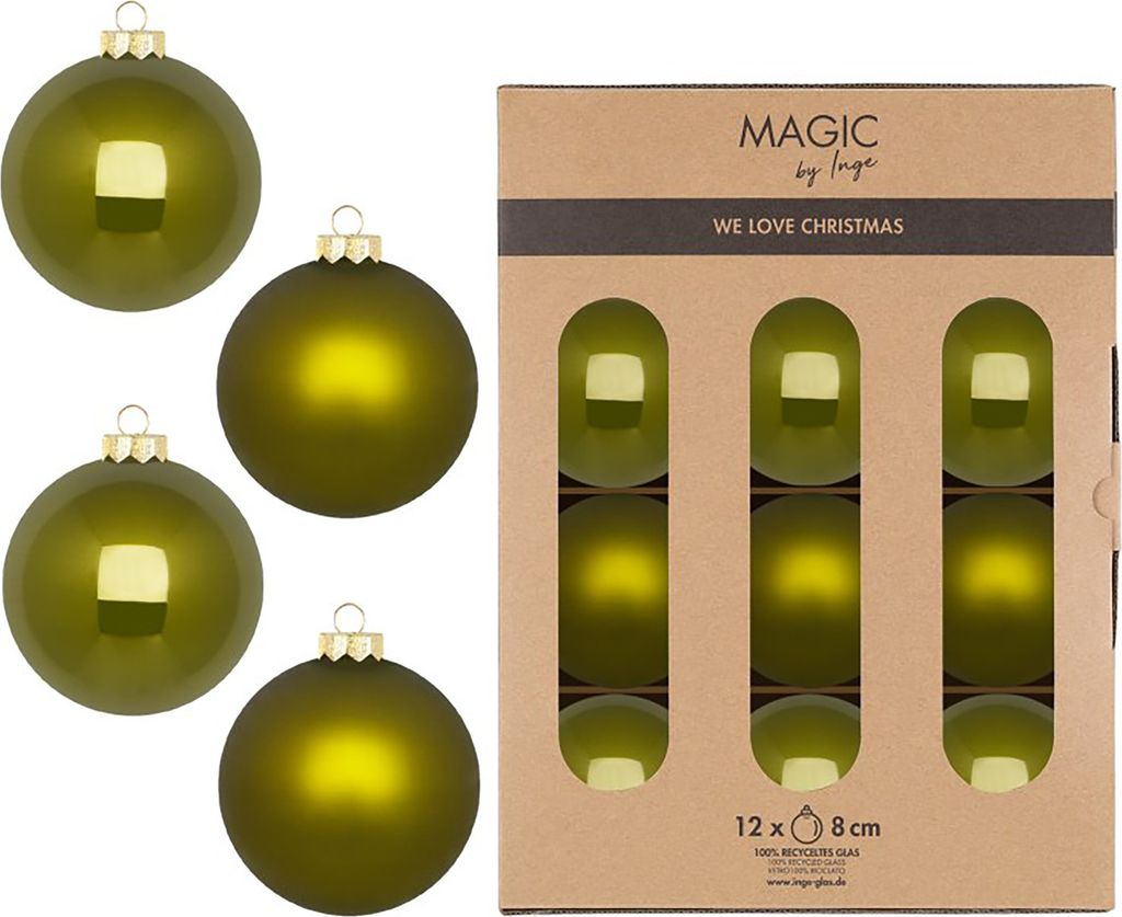 Weihnachtskugeln Glas 8cm 12 Stück - Green Olives