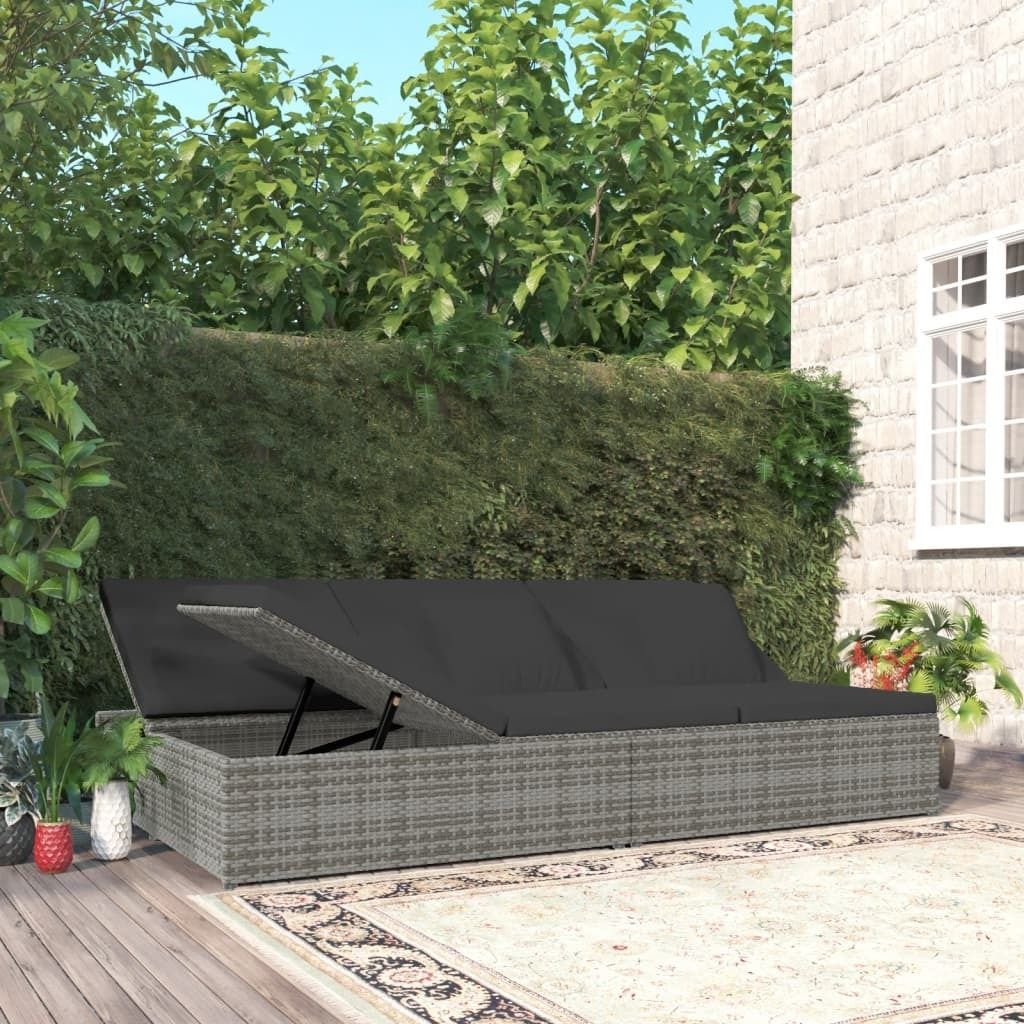 The Living Store Sonnenliege mit Auflagen Poly Rattan Dunkelgrau