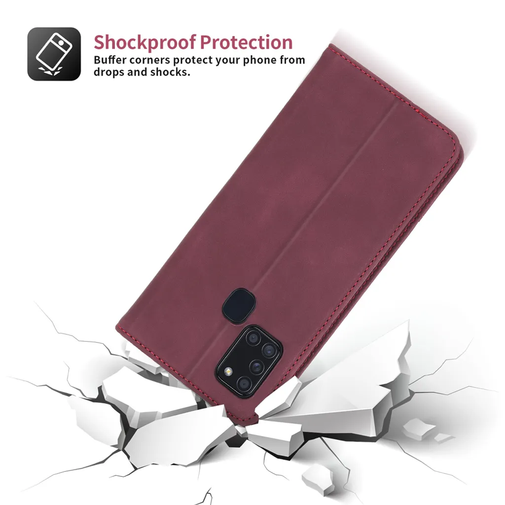 Cover Galaxy A21s con anello - Retro trasparente antimacchia, Compatibile con supporto magnetico - Rossa - Italiano