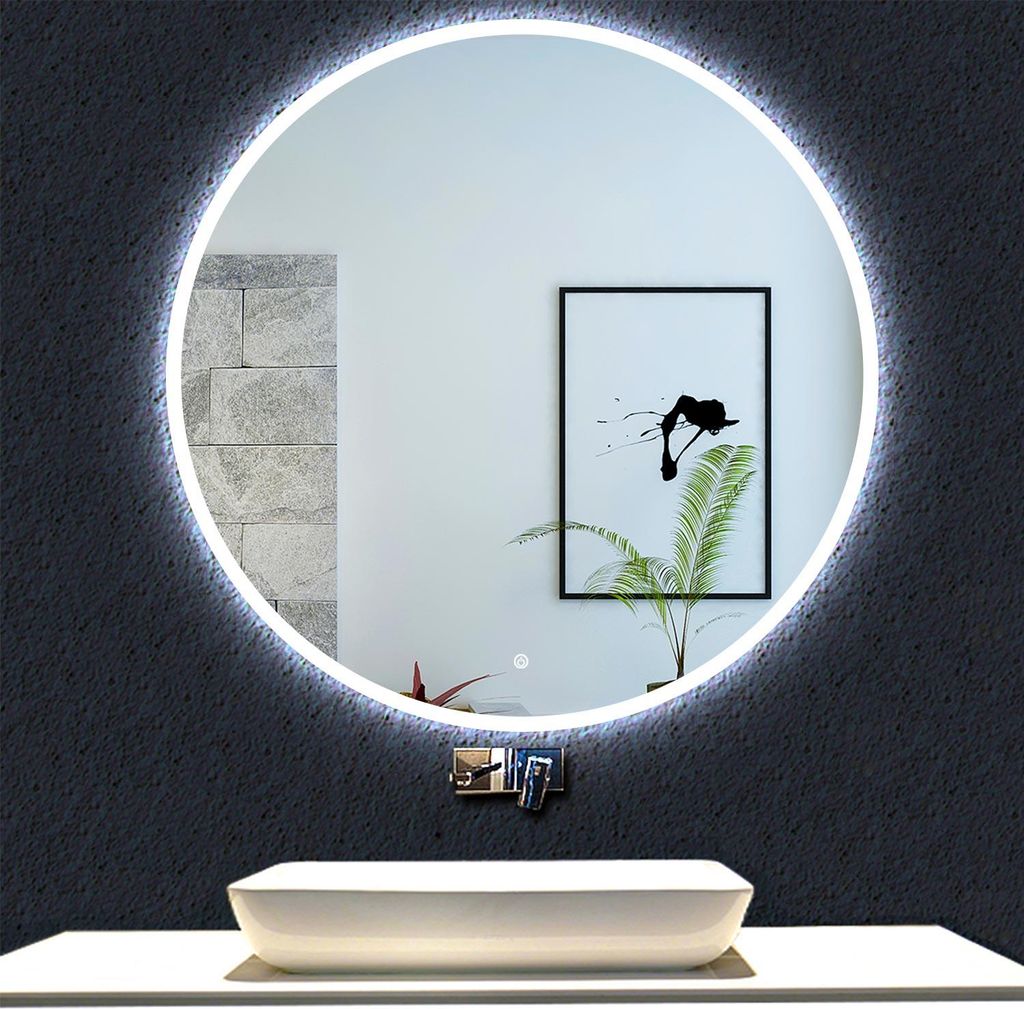 LED Rund Badspiegel Kaltweiß 6000k 90cm Wandspiegel mit Touchschalter Beschlagfrei IP44