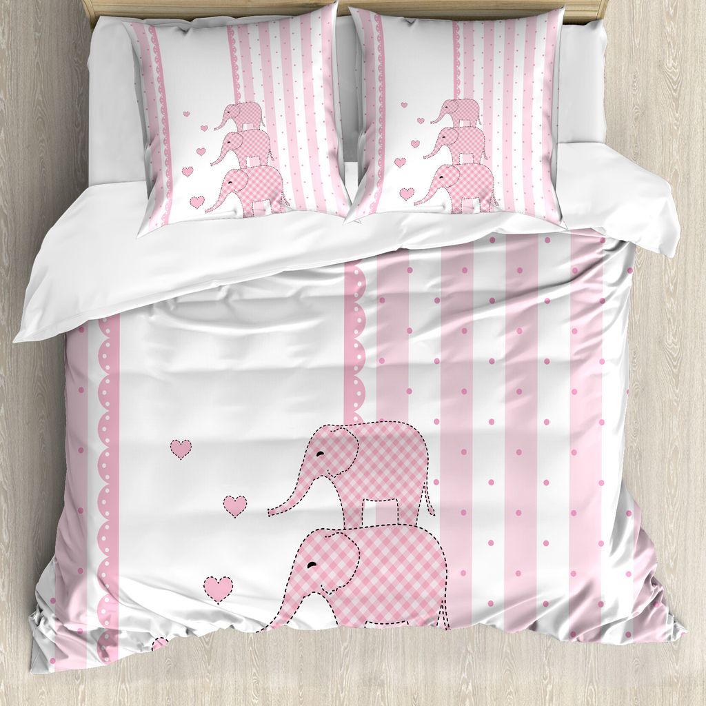 ABAKUHAUS Elephant Nursery Bettbezug, rosa Tiere, Milbensicher Allergiker geeignet mit Kissenbezügen, 200 cm x 200 cm - 80 x 80 cm, Pale Pink Weiß