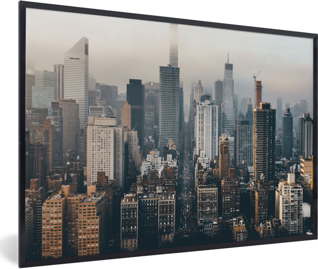 MuchoWow Gerahmtes Poster New York - Skyline - Amerika 60x40 cm - Poster mit Schwarzem Bilderrahmen Wandposter Rahmen Foto Bilder - Printing - Wa...
