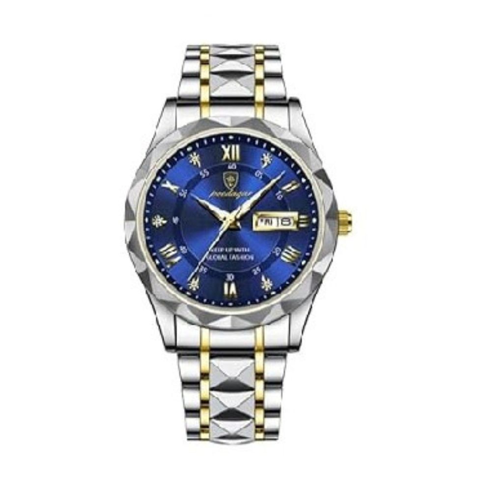 Herren Armbanduhr mit Kalender, 40 mm Armbanduhr mit 3ATM-Schutz, Herrenuhr mit leuchtenden Zeiger - TIMEXA Gold Blau