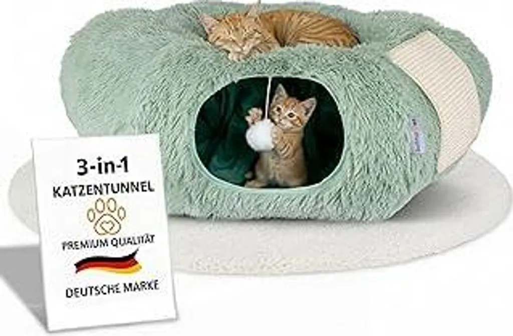 Set Gioco e Relax 3 in 1 per Gatti: Tunnel, Cuccia e Tiragraffi Salvia