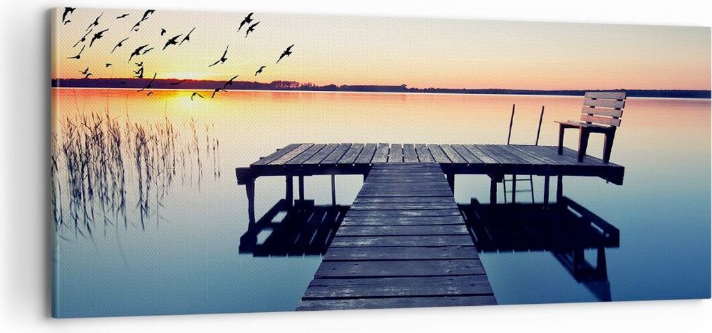 Bild auf Leinwand - Leinwandbild - See Brücke - 100x40cm - Wand Bild - Wanddeko - Wandbilder - Leinwanddruck - Bilder - Kunstdruck - Wanddekoratio...