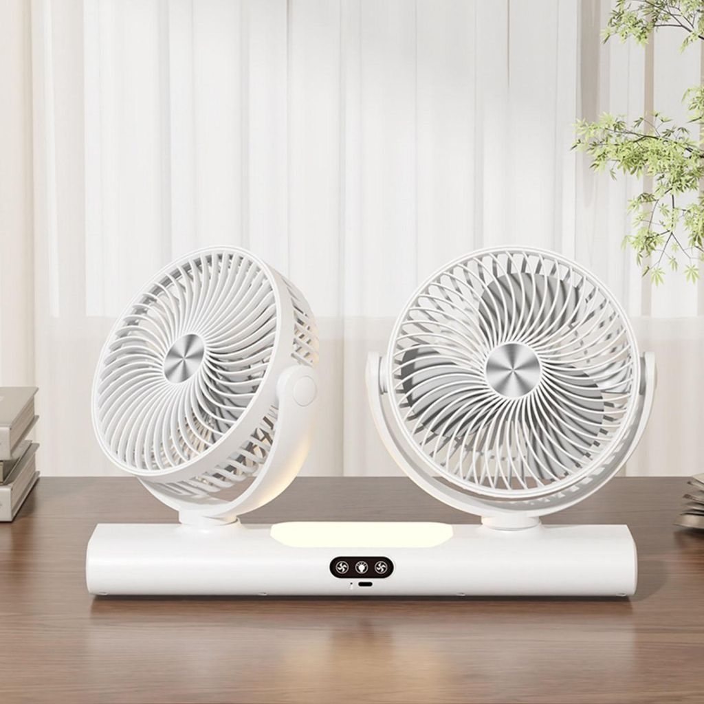 3-in-1 Akku Doppel-Kopf Ventilator mit Nachtlicht, 3000mAh, Produktbild 