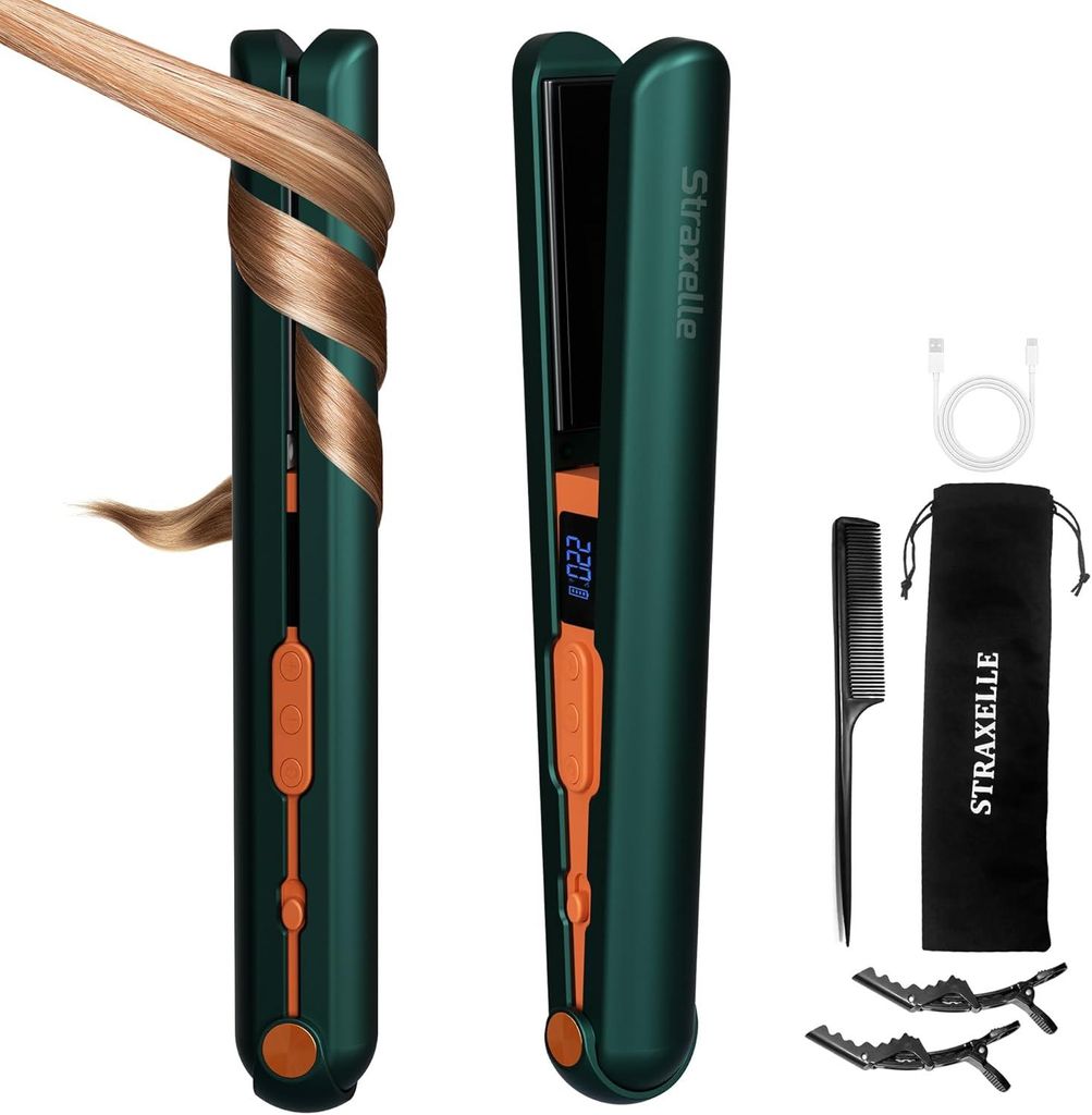 2 in 1 Glätteisen Locken und Glätten, 160°C-220°C Reise Glätteisen Kabellos 10000mAh Akku Haarglätter Tragbares mit LED Anzeige, 4 Einstellba...